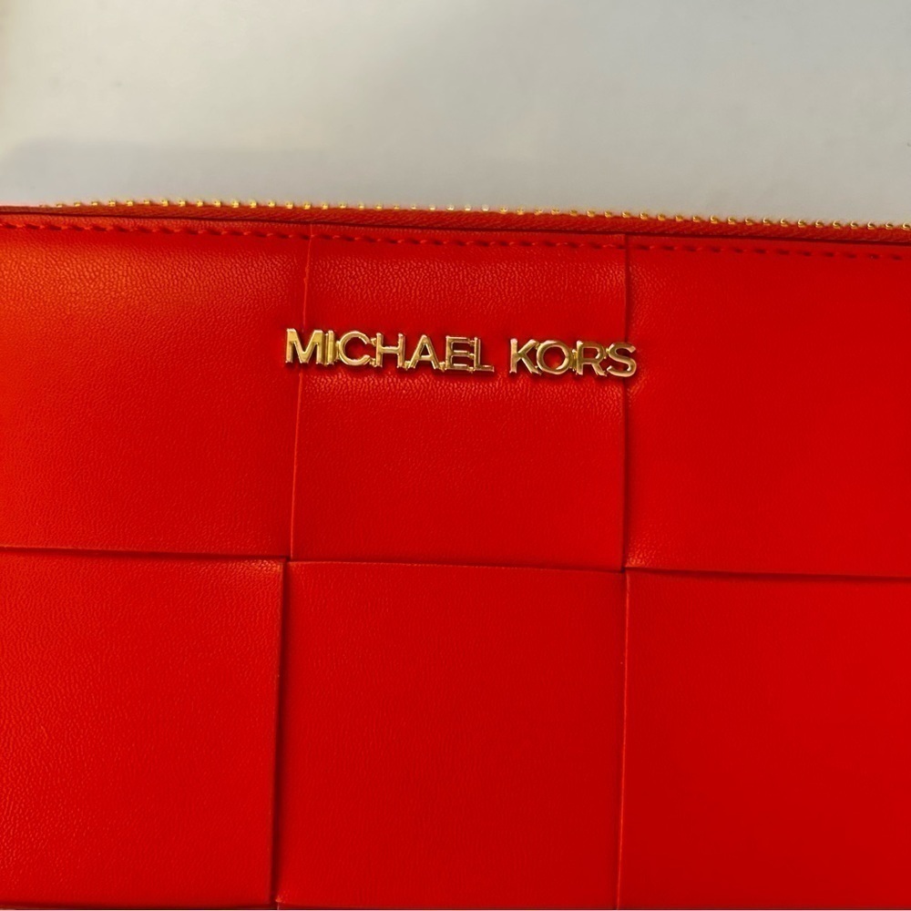 Michael Kors Jet Set Wallet Woven Wristlet Orange New With Tags - Picture 2 of 5